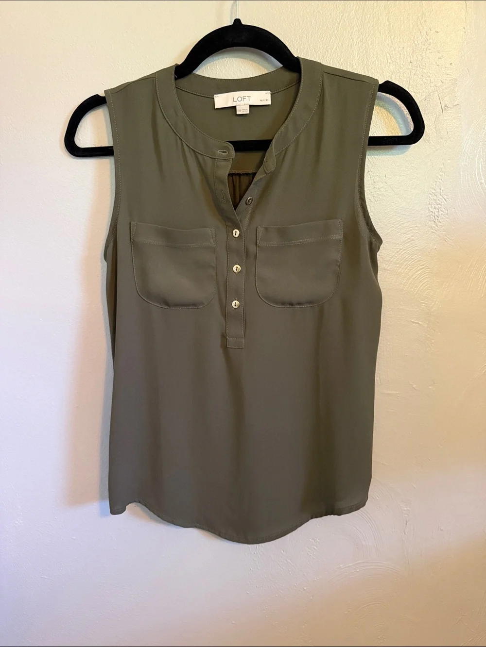 LOFT olive green mixed media henley tank top